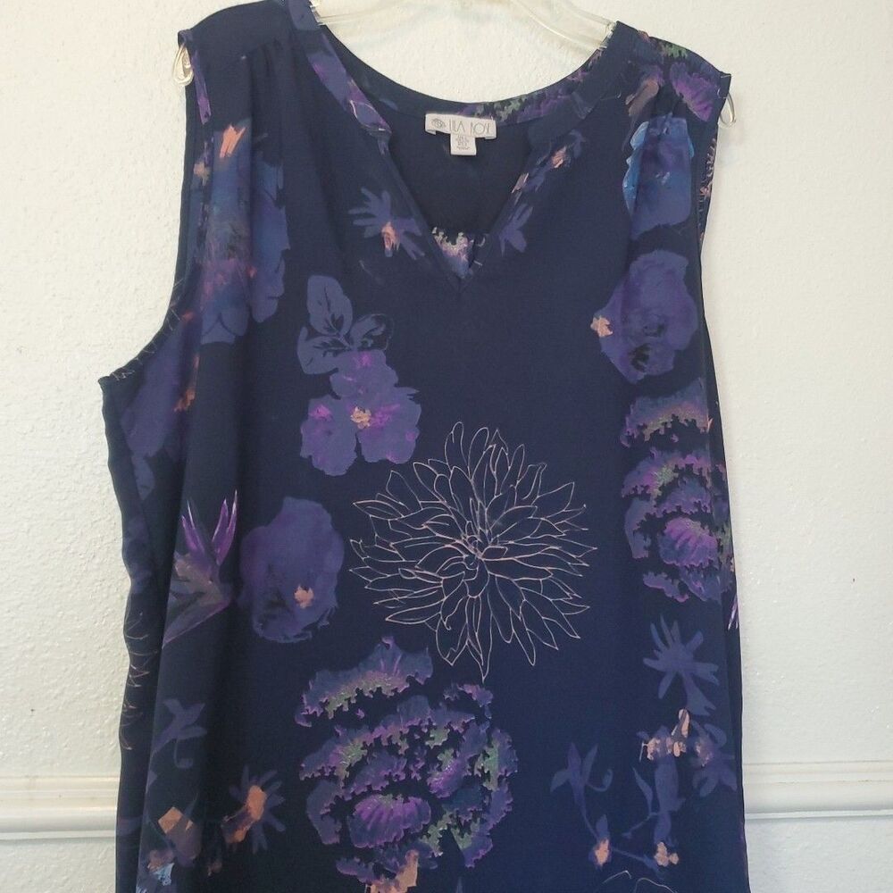 Lila Rose Top Sleeveless Blouse Floral V Neck Womens Size L Blue - Picture 15 of 15